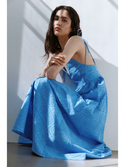 H&M - Women Blue Tie-Strap Broderie Anglaise Dress