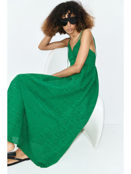 H&M - Women Green Tie-Strap Broderie Anglaise Dress