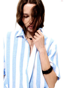 H&M - Women Blue Oversized Linen-Blend Shirt