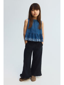 H&M - Girls Grey Linen-Blend Drawstring Trousers