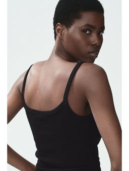 H&M - Women Black Ribbed Cotton Strappy Top