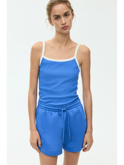 H&M - Women Blue Ribbed Cotton Strappy Top
