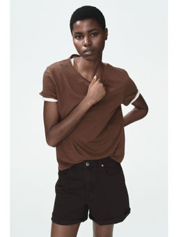 H&M - Women Brown Roll-Edge T-Shirt