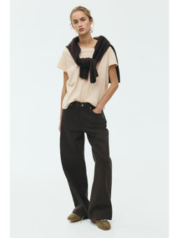 H&M - Women Beige Roll-Edge T-Shirt
