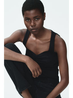 H&M - Women Black Ribbed Cotton Vest Top