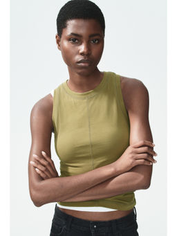 H&M - Women Green Flatlock-Seam Vest Top