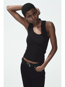 H&M - Women Black Lace-Trimmed Vest Top
