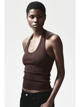 H&M - Women Brown Cotton Halterneck Top