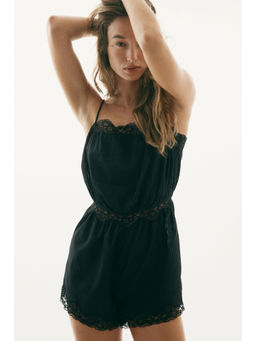 H&M - Women Black Lace-Trimmed Pyjama Playsuit