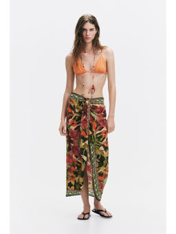 H&M - Women Orange Draped-Detail Midi Skirt