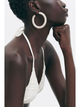 H&M - Women White Fabric-Covered Hoop Earrings