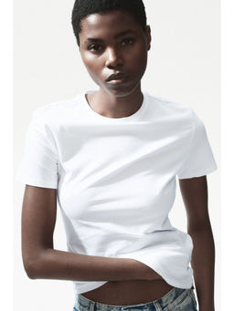 H&M - Women White Fitted Cotton-Blend T-Shirt
