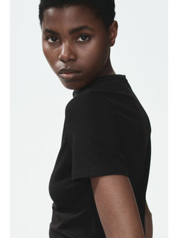 H&M - Women Black Fitted Cotton-Blend T-Shirt