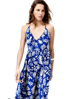 H&M - Women Blue Open-Back Flared-Skirt Dress