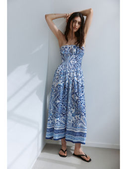 H&M - Women Blue Smocked Bandeau Dress