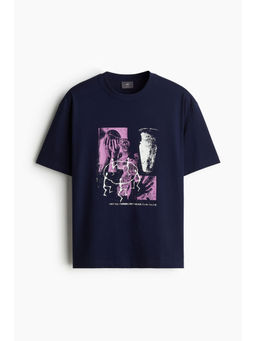H&M - Men Blue Loose Fit Printed T-Shirt