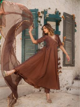 POMCHA - Raat Rani Cotton Silk Anarkali Suit (Set of 3)