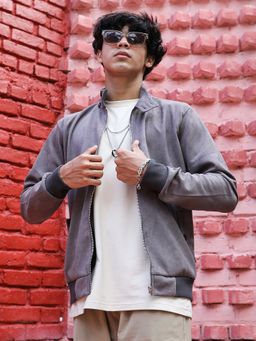 Campus Sutra - Men Brown Zip-Front Jacket With Ribbed Hem