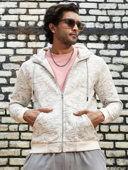 Campus Sutra - Men White & Black Contrast Fluid Zip Front Hoodie