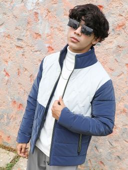 Campus Sutra - Men Navy Blue & Moon Grey Parachute Puffer Jacket