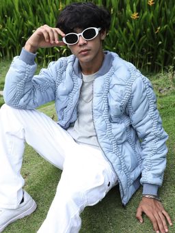 Campus Sutra - Men Icy Blue Braided Crease Puffer Jacket