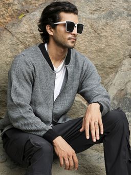 Campus Sutra - Men Dark Grey Zip-Front Knitted Jacket