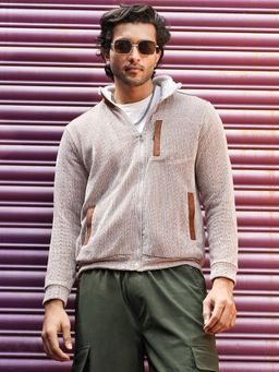 CAHOOT - Men Brown Zip-Front Cable Knit Jacket