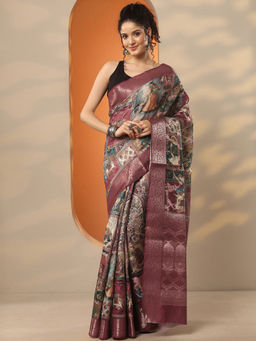 Libas - Multi-Color Printed Silk Blend Saree with Unstitched Blouse
