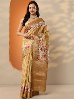 Libas - Mustard Woven Design Silk Blend Saree with Unstitched Blouse