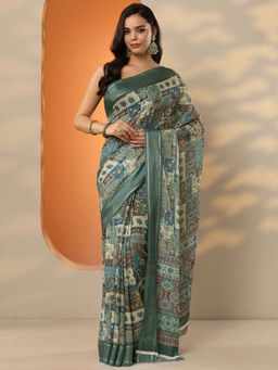 Libas - Blue Printed Georgette Saree with Unstitched Blouse
