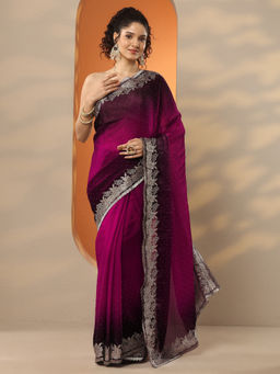 Libas - Purple Embellished Organza Saree with Unstitched Blouse
