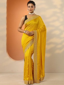 Libas - Mustard Embellished Silk Blend Saree with Unstitched Blouse