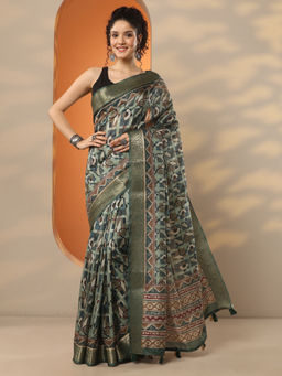 Libas - Multi-Color Printed Silk Blend Saree with Unstitched Blouse