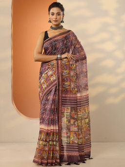 Libas - Mauve Printed Silk Blend Saree with Unstitched Blouse