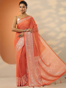 Libas - Orange Ethnic Motifs Georgette Saree with Unstitched Blouse