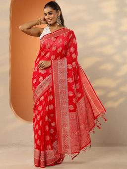 Libas - Red Ethnic Motifs Georgette Saree with Unstitched Blouse