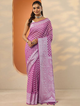 Libas - Pink Ethnic Motifs Georgette Saree with Unstitched Blouse