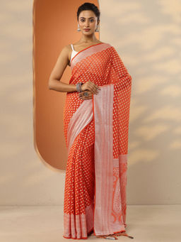 Libas - Orange Ethnic Motifs Georgette Saree with Unstitched Blouse