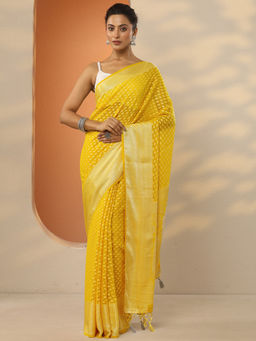 Libas - Yellow Ethnic Motifs Georgette Saree with Unstitched Blouse