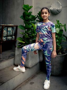 UMILDO - Blue Girls Printed Activewear T-Shirt