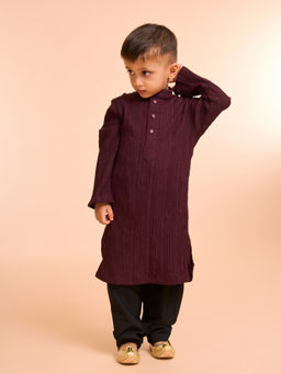 Manyavar - Elegant Wine Self Design Kurta and Pyjama