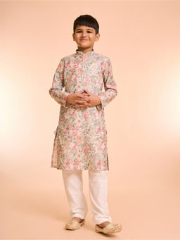 Manyavar - Peach Elegance Printed Kurta and Pyjama