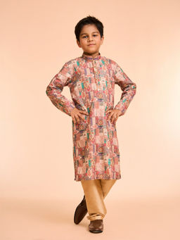 Manyavar - Regal Rust-Beige Printed Kurta and Pyjama