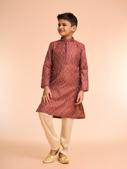 Manyavar - Majestic Maroon Self Design Kurta and Pyjama