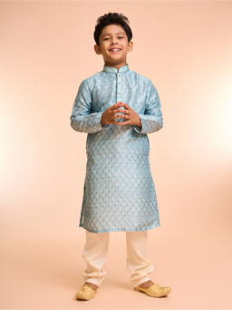 Manyavar - Celestial Aqua Green Self Design Kurta and Pyjama