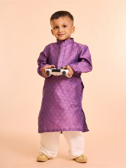 Manyavar - Regal Purple Self Design Kurta and Pyjama