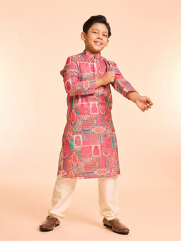 Manyavar - Pink Elegance Printed Kurta and Pyjama