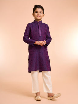 Manyavar - Purple Splendour Self Design Kurta and Pyjama