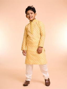 Manyavar - Yellow Sunlit Celebration Self Design Kurta and Pyjama