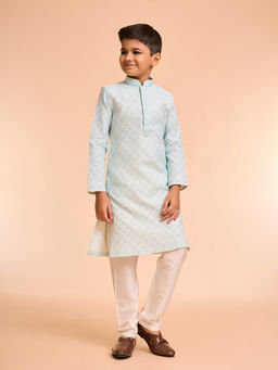 Manyavar - Light Blue Celebration Self Design Kurta and Pyjama